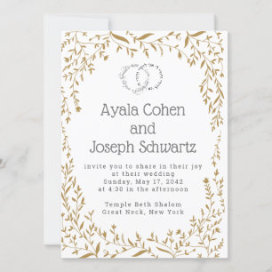Invitation Mariage juif invite Rustic Vines Gold Frontière