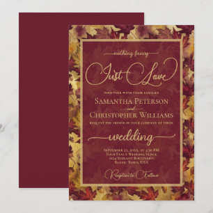 Invitation Mariage Just Love Bourgogne & Feuilles d'Automne D
