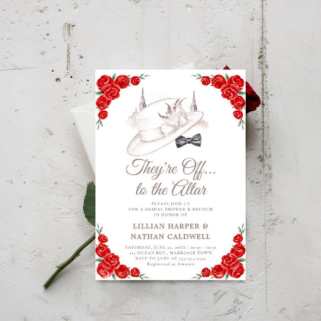 Invitation Mariage Kentucky Derby Cadre Rose Fête des mariées (kentucky derby bridal shower invitation red roses churchill spires horse racing theme jack jill)