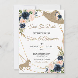Invitation Mariage Kentucky Derby Rose & Navy : Enregistrez l
