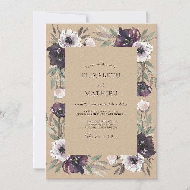 Invitation Mariage Kraft Anémone prune (Devant)