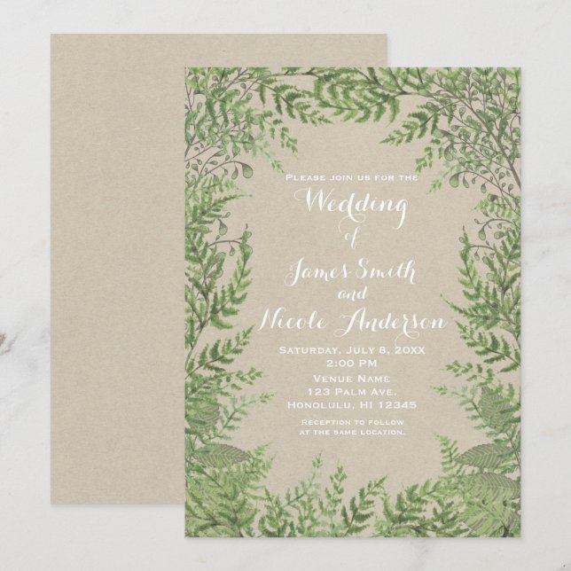 Invitation Mariage Kraft Botanique Feuillu Rustique (Devant / Derrière)