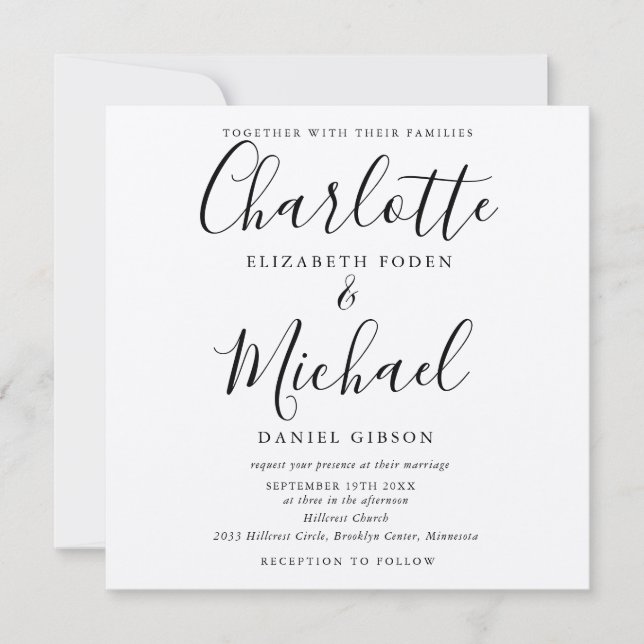 Invitation Mariage Kraft Élégant Script Noir Rustique (Devant)