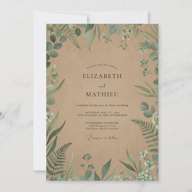 Invitation Mariage Kraft Eucalyptus Fougère (Devant)