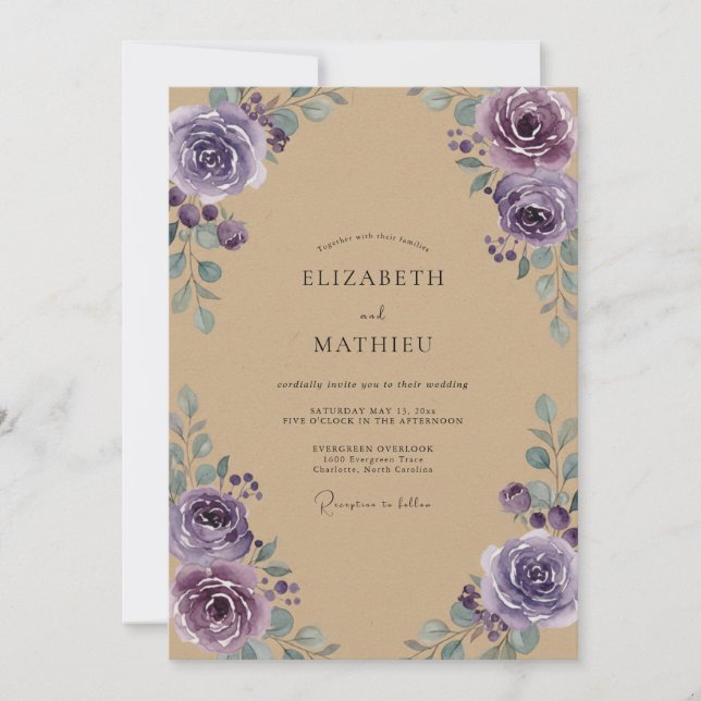 Invitation Mariage Kraft Pivoine Améthyste (Devant)