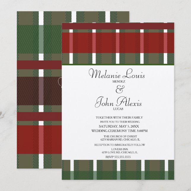 Invitation Mariage Kraft Vert Bourgogne Moderne Blanc (Devant / Derrière)