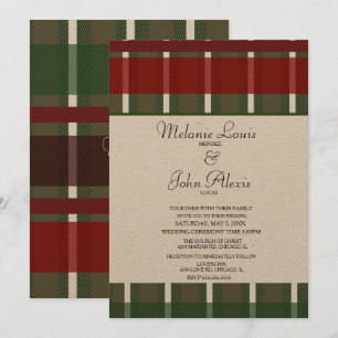 Invitation Mariage Kraft Vert Bourgogne Moderne Blanc