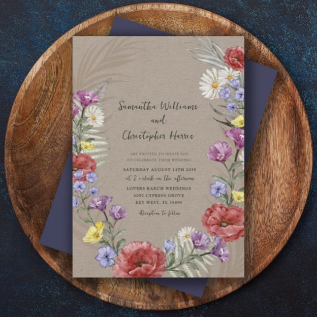 Invitation Mariage Kraft & Violet Bohème Fleur Sauvage  (Créateur téléchargé)