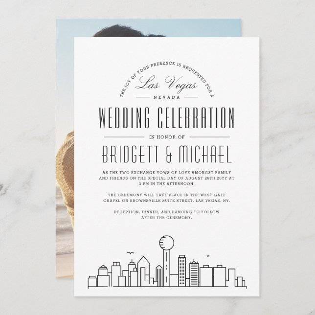 Invitation Mariage Las Vegas | Ligne Skyline Déco Moderne (Devant / Derrière)