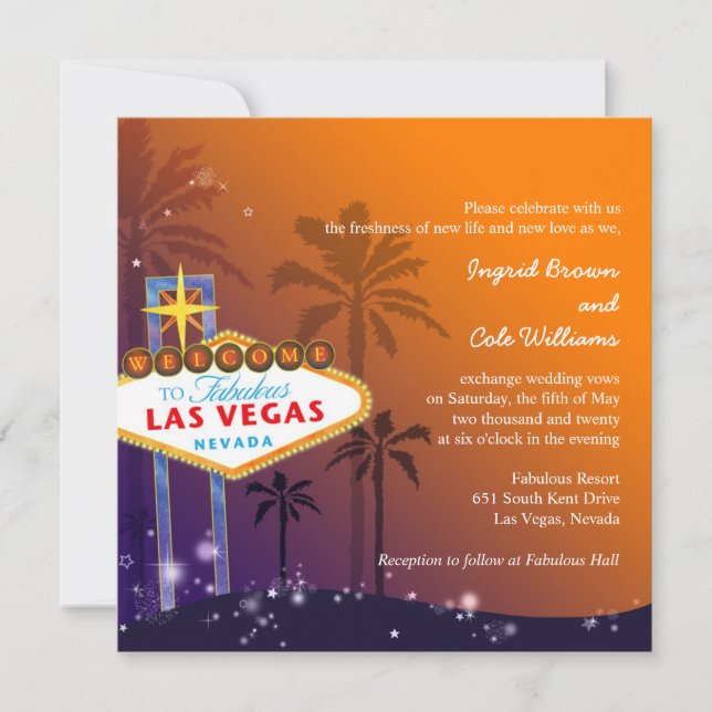 Invitation Mariage Las Vegas Orange & Purple Twilight (Devant)