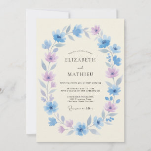 Invitation Mariage Laurier Fleur Bleu Ciel