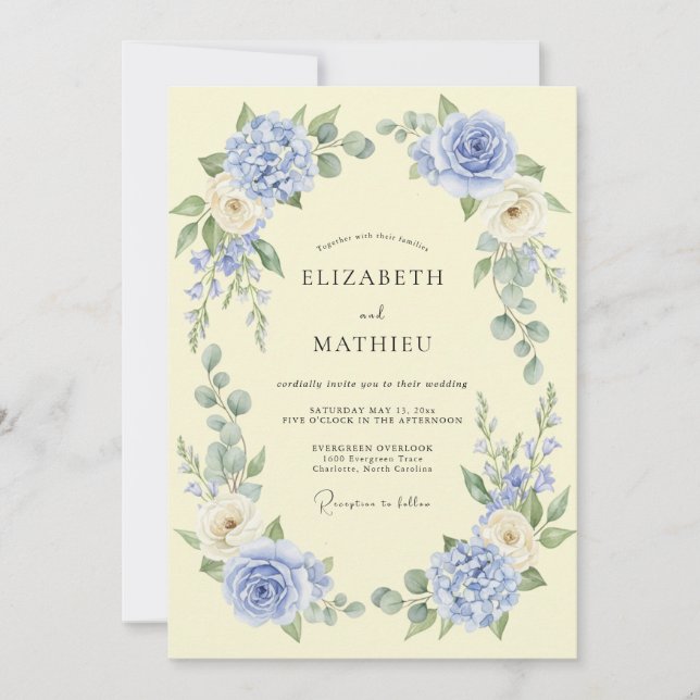 Invitation Mariage Laurier Fleur de Pervenche (Devant)