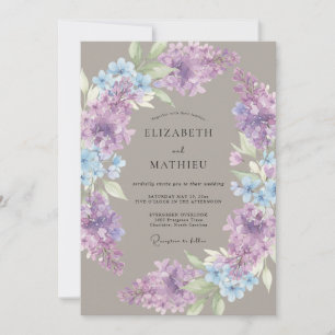 Invitation Mariage Laurier Floral Bleu Lilas