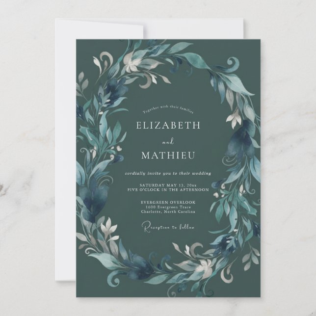 Invitation Mariage Laurier Vert de Teint (Devant)