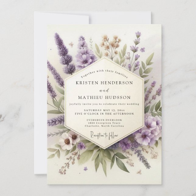 Invitation Mariage Lavande à la Flore Murmurante (Devant)