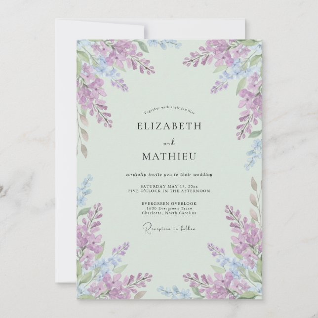 Invitation Mariage Lavande Aérée Vert Menthe (Devant)