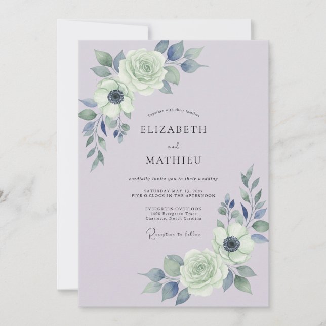 Invitation Mariage Lavande Armoise Ranunculus Sage (Devant)