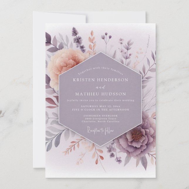 Invitation Mariage Lavande Champêtre Brumeux (Devant)