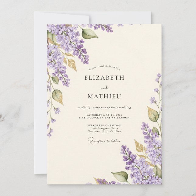 Invitation Mariage Lavande Charmant Lilas (Devant)