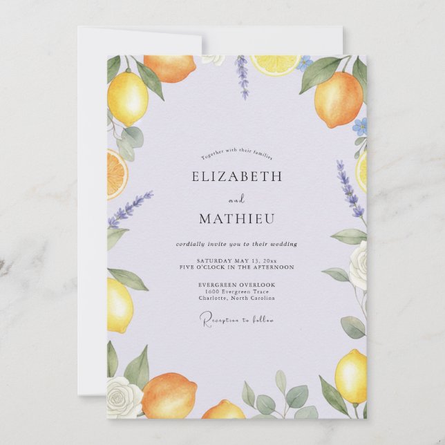 Invitation Mariage Lavande Citron Eucalyptus (Devant)