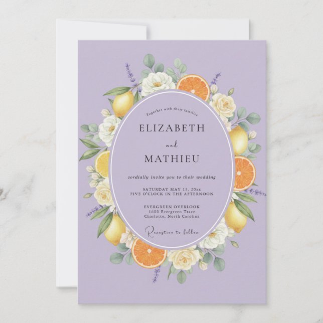 Invitation Mariage Lavande Citron Eucalyptus (Devant)
