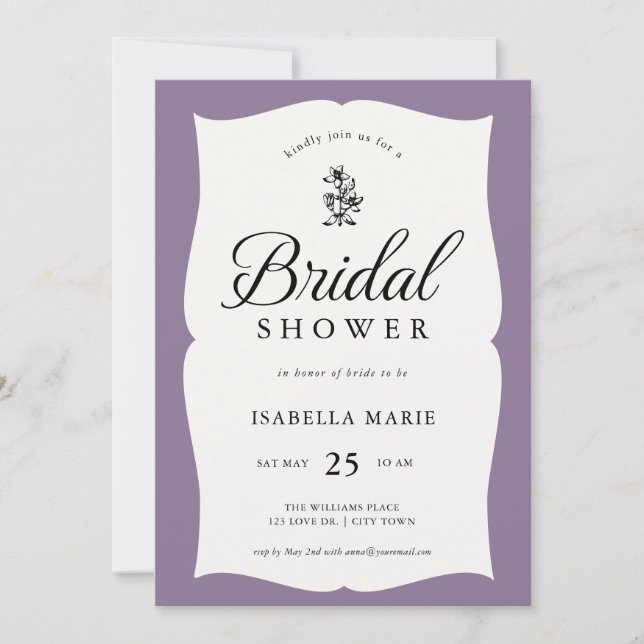 Invitation Mariage Lavande Classique Régence (Devant)