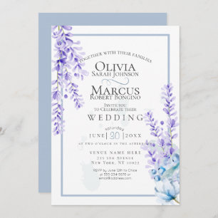 Invitation Mariage   Lavande d'aquarelle - Flore bleu poussié