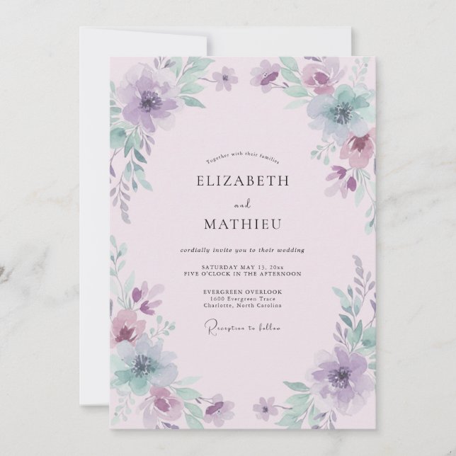 Invitation Mariage Lavande Délicate Floraison (Devant)