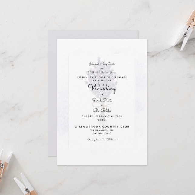 Invitation Mariage Lavande Deux Parents Inscrits (Devant/Arrière en situation)