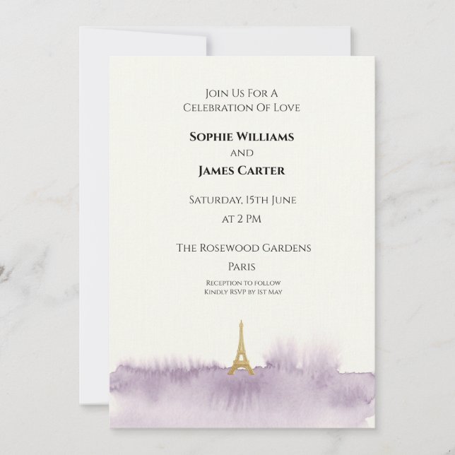 Invitation Mariage Lavande Eiffel (Devant)