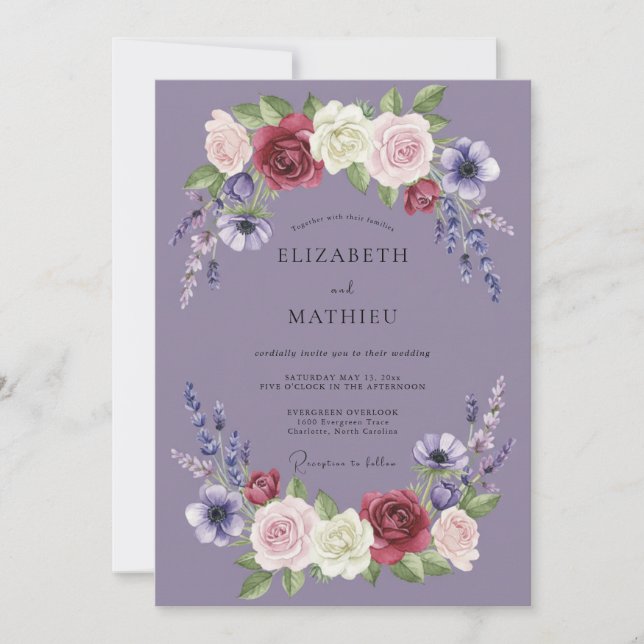 Invitation Mariage Lavande et Marron Foncé (Devant)