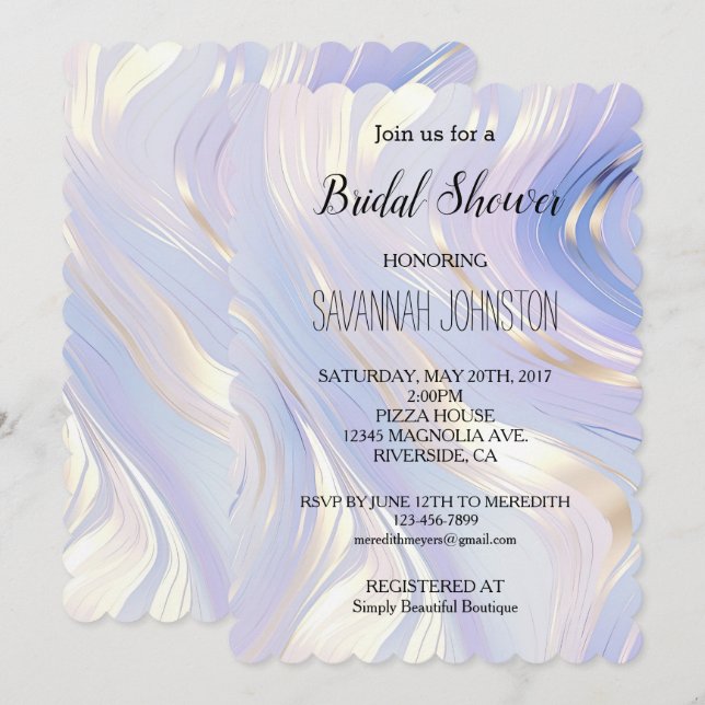 Invitation Mariage Lavande et Or Glamour (Devant / Derrière)