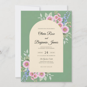 Invitation Mariage Lavande Eucalyptus Daisy Rose Pâle