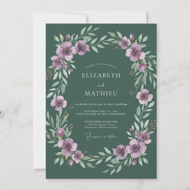 Invitation Mariage Lavande Feuillu Chasseur (Devant)