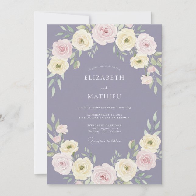 Invitation Mariage Lavande Fleur Pâle (Devant)