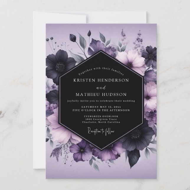Invitation Mariage Lavande Gothique Floraison (Devant)