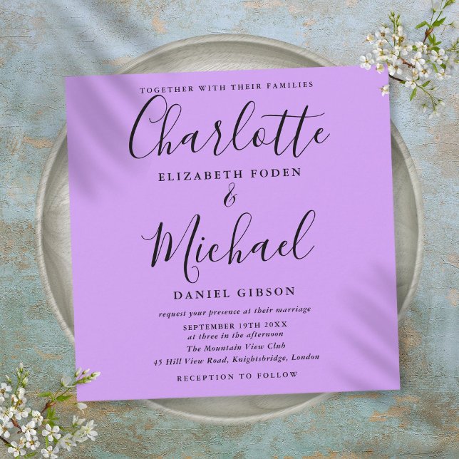 Invitation Mariage Lavande Lilas Orchidée Écriture Élégante (Lavender Lilac Orchid Elegant Script Wedding Invitation)