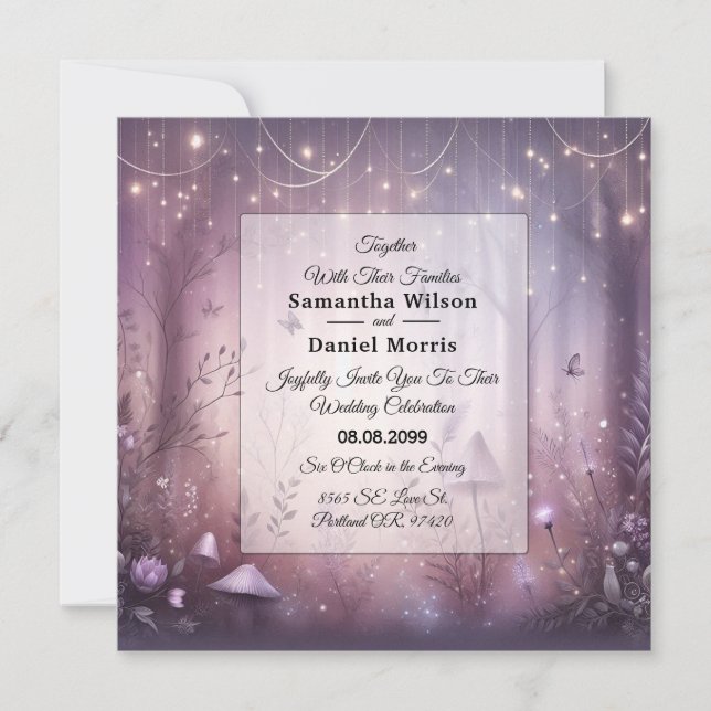 Invitation Mariage Lavande magique Fairy Lights (Devant)