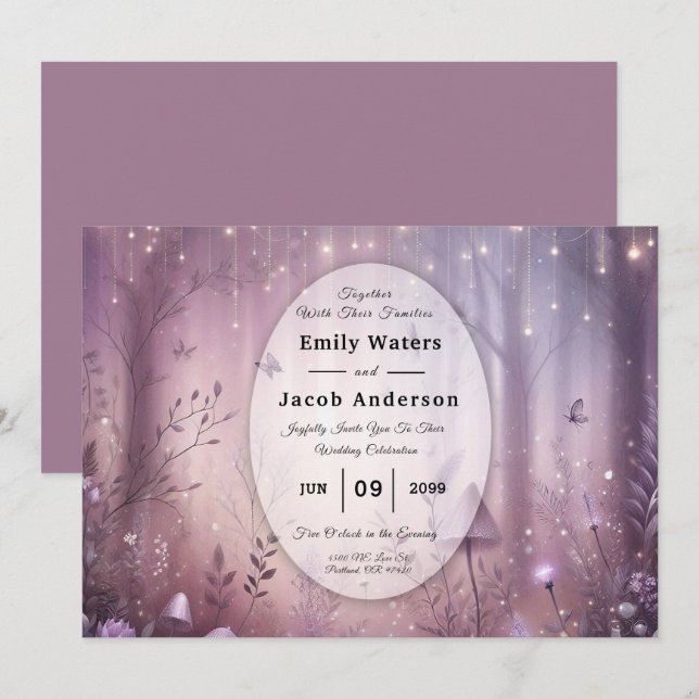 Invitation Mariage Lavande magique Fairy Lights (Devant / Derrière)
