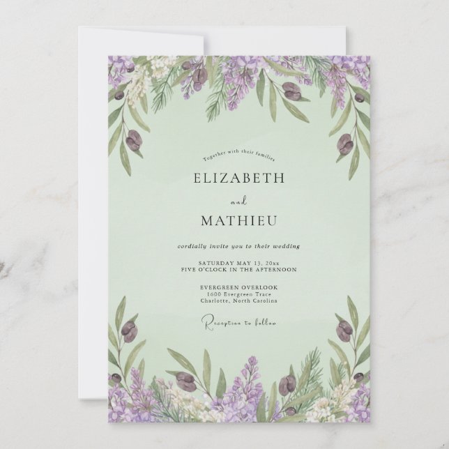 Invitation Mariage Lavande Menthe Wisteria (Devant)