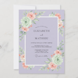 Invitation Mariage Lavande Pêche Paeonie