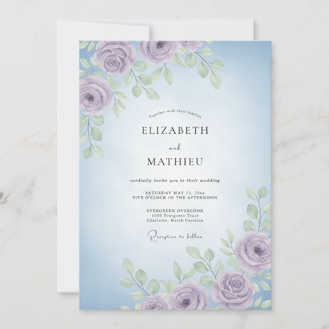 Invitation Mariage Lavande Pervenche Pivoine (Devant)