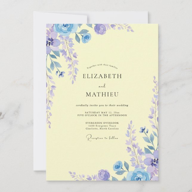 Invitation Mariage Lavande Pervenche Wisteria (Devant)