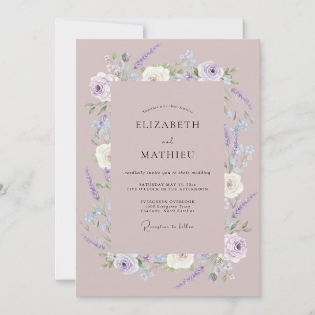 Invitation Mariage Lavande Raffiné Mauve (Devant)