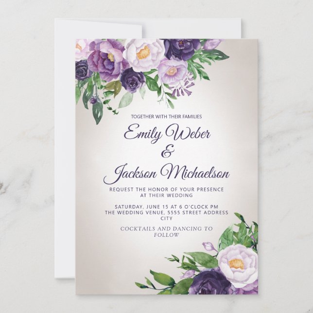 Invitation Mariage Lavande Violet Greenery  (Devant)