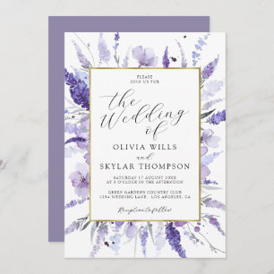 Invitation Mariage Lavender Gold Frame Floral Violet Lilac