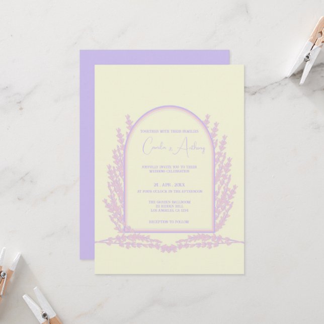 Invitation Mariage Lavender Rose Beige Floral Boho (Devant/Arrière en situation)