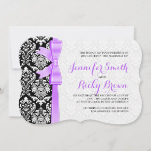 Invitation Mariage Lavender Ruban Noir Et Blanc Damas
