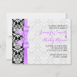 Invitation Mariage Lavender Ruban Noir Et Blanc Damas