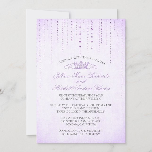 Invitation Mariage Lavender Sparkings & Crown Fairytale (Devant)